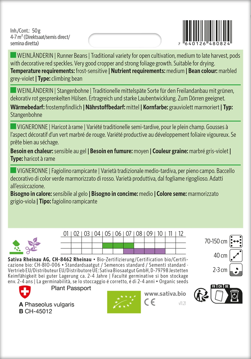 Stangenbohne Weinländerin | BIO Stangenbohnensamen Von Sativa Rheinau 1 Stangenbohne Weinländerin | BIO Stangenbohnensamen Von Sativa Rheinau