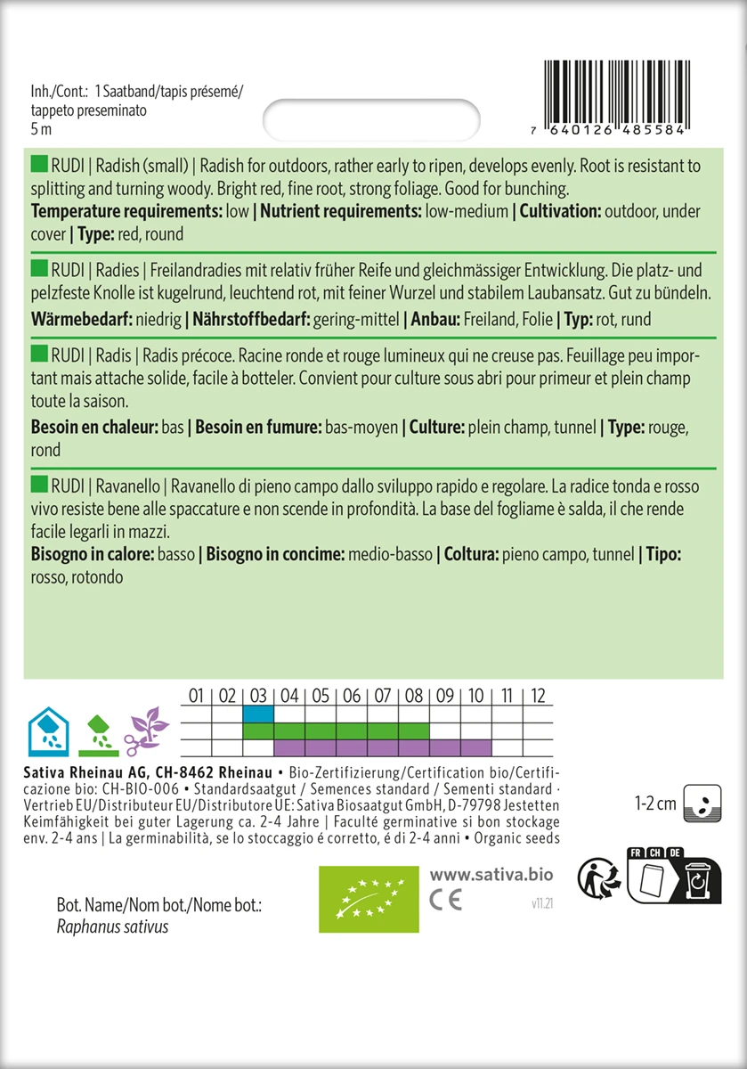 Radies Rudi (Saatband) | BIO Radieschensamen Von Sativa Rheinau 1 Radies Rudi (Saatband) | BIO Radieschensamen Von Sativa Rheinau