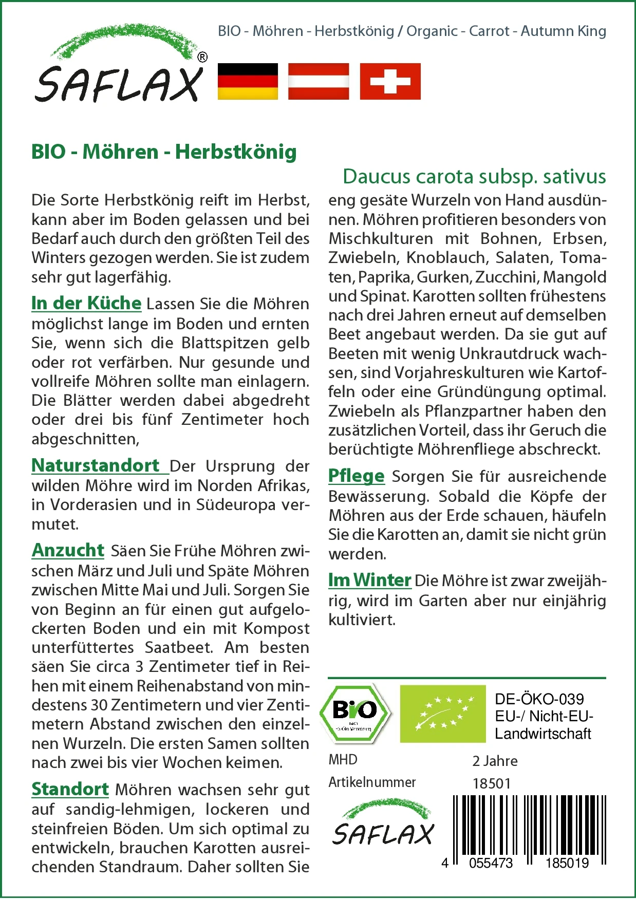 Möhre Herbstkönig | BIO Möhrensamen Von Saflax 1 Möhre Herbstkönig | BIO Möhrensamen Von Saflax