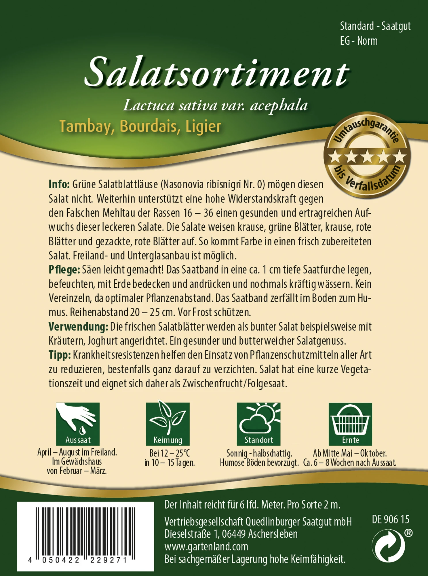 Salatsortiment Blattlausres (Saatband) | Salatsamen Von Quedlinburger 2 Salatsortiment Blattlausres (Saatband) | Salatsamen Von Quedlinburger – Bild 2